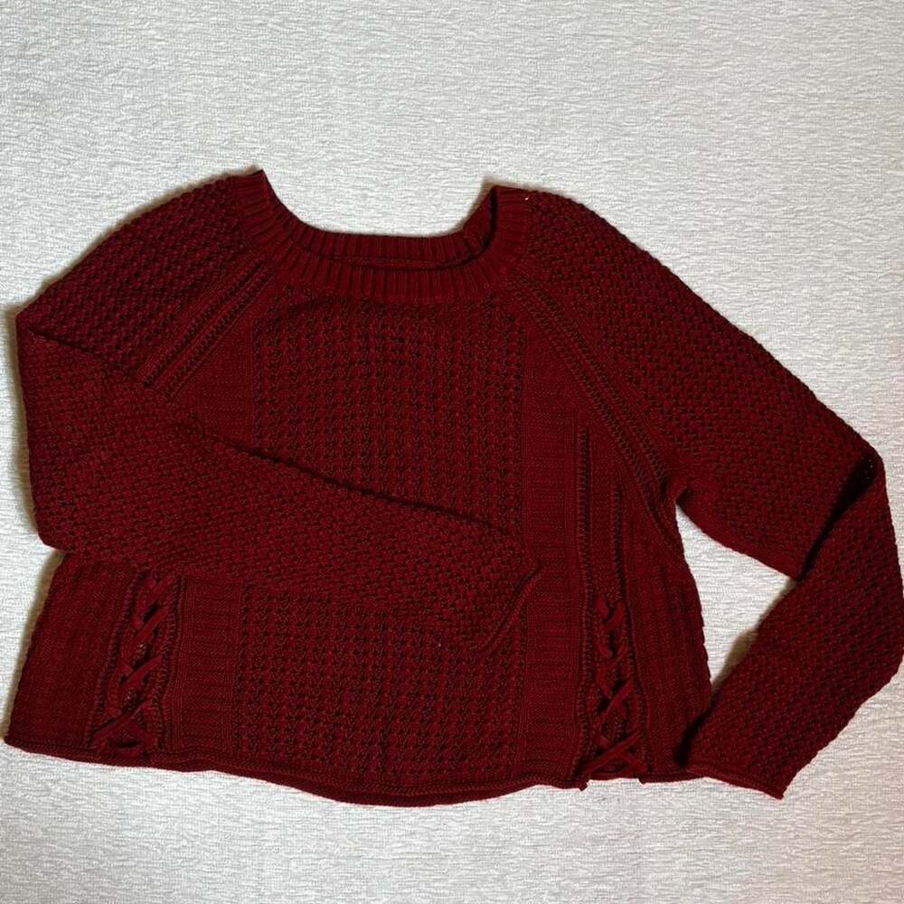 Aerie Women's Red Lace-Up Side Knit Sweater